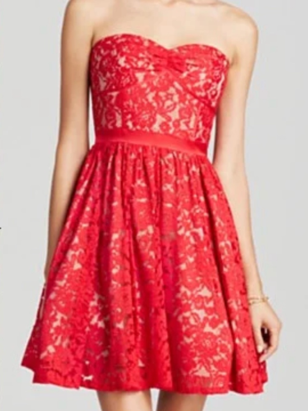 Aqua Sweetheart Neck Strapless Lace Dress in Red Size 6